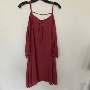 Open shoulder mauve dress